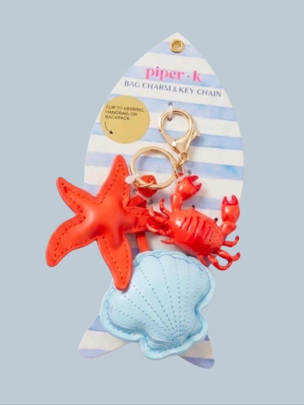 🦀▪️piper k▪️ Seashell Bag Charm Or Keychain with Red Starfish & Crab Nautical